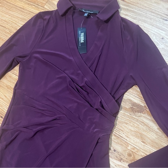 WHBM Long Sleeve Faux Wrap Midi Dress Cabernet - Picture 6 of 8
